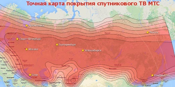 Карта покрытия спутникового МТС ТВ